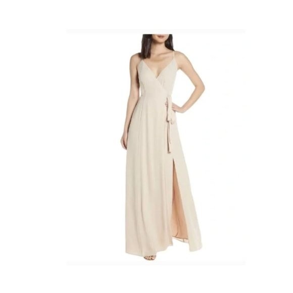 WAYF Chiffon Pink Wrap Bridesmaid Maxi Dress‎ Size S - Picture 2 of 10
